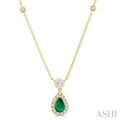 ASHI Pear Shape Gemstone & Halo Lovebright Diamond Necklace 9948UPPFGNKEMYG
