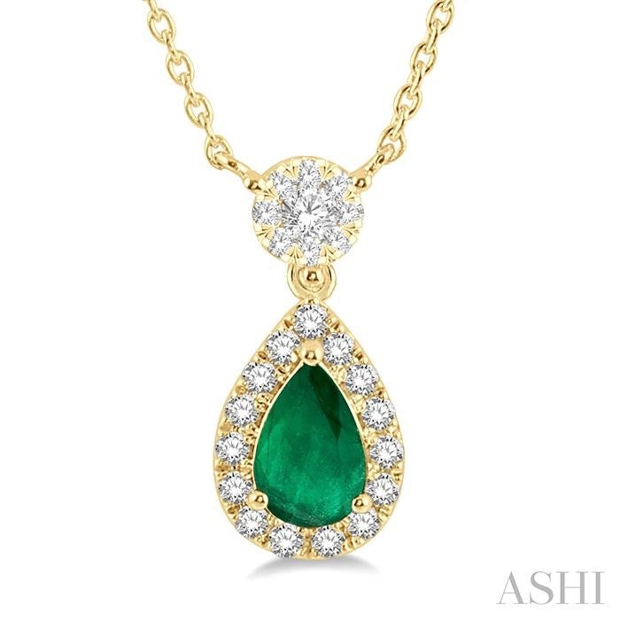 ASHI Pear Shape Gemstone & Halo Lovebright Diamond Necklace 9948UPPFGNKEMYG