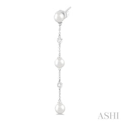 ASHI Pearl & Diamond Station Long Chain Earrings 994D9PPFGERWPWG