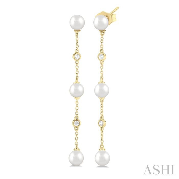 ASHI Pearl & Diamond Station Long Chain Earrings 994D9PPFGERWPYG
