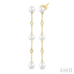 ASHI Pearl & Diamond Station Long Chain Earrings 994D9PPFGERWPYG
