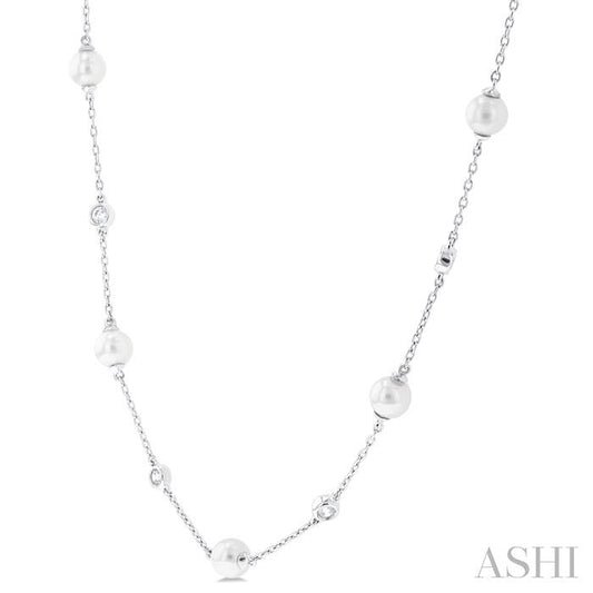 ASHI Pearl & Diamond Station Necklace 994DQPPFGNKWPWG
