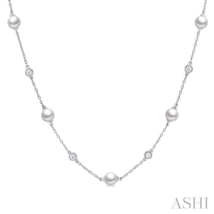 ASHI Pearl & Diamond Station Necklace 994DQPPFGNKWPWG
