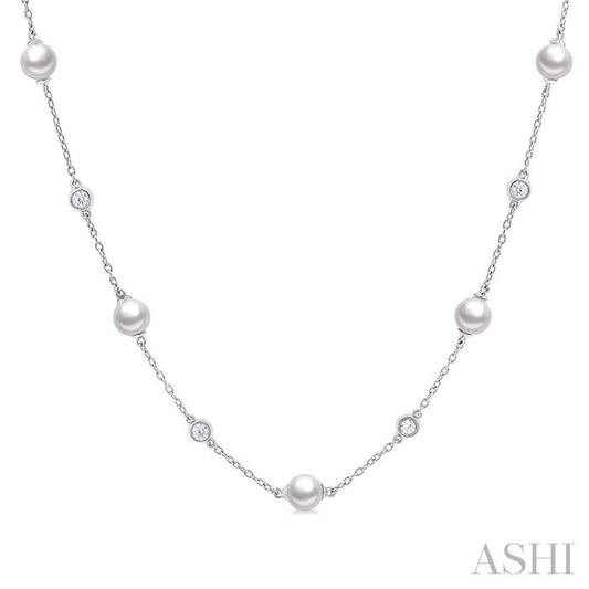 ASHI Pearl & Diamond Station Necklace 994DQPPFGNKWPWG