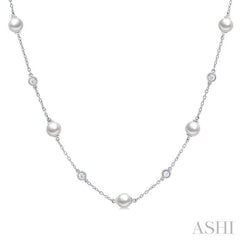 ASHI Pearl & Diamond Station Necklace 994DQPPFGNKWPWG