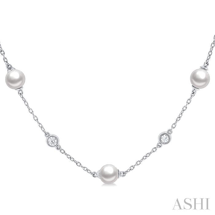 ASHI Pearl & Diamond Station Necklace 994DQPPFGNKWPWG