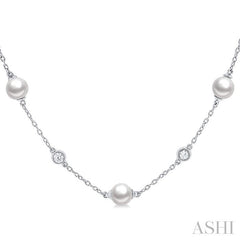 ASHI Pearl & Diamond Station Necklace 994DQPPFGNKWPWG