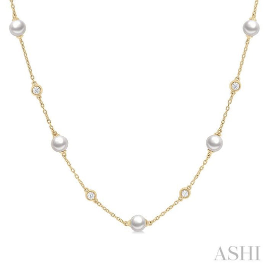 ASHI Pearl & Diamond Station Necklace 994DQPPFGNKWPYG
