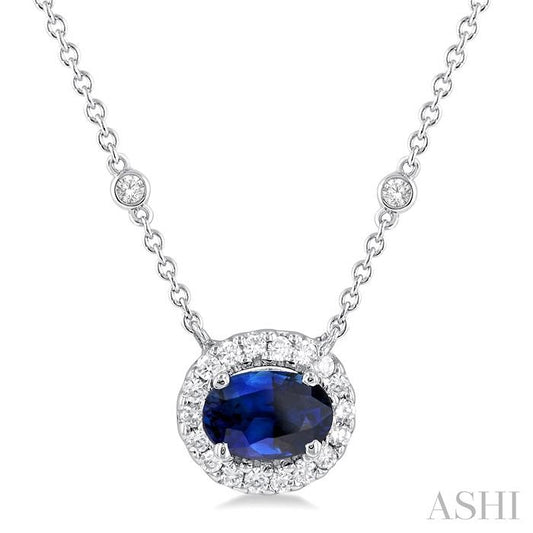 ASHI Oval Shape East-West Halo Gemstone & Diamond Necklace 99510PPFGNKSPWG