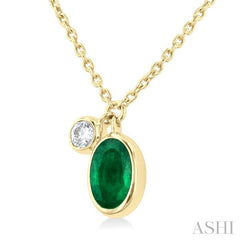 ASHI Oval Shape Bezel Set Gemstone & Diamond Pendant 99530PPFGNKEMYGOV.05