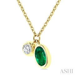 ASHI Oval Shape Bezel Set Gemstone & Diamond Pendant 99530PPTGNKEMYG-OV