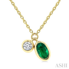 ASHI Oval Shape Bezel Set Gemstone & Diamond Pendant 99530PPTGNKEMYG-OV