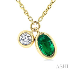 ASHI Oval Shape Bezel Set Gemstone & Diamond Pendant 99530PPTGNKEMYG-OV