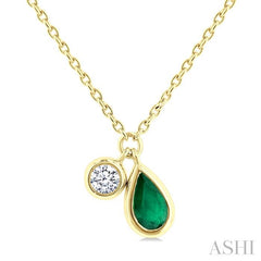 ASHI Pear Shape Bezel Set Gemstone & Diamond Pendant 99530PPTGNKEMYG-PR