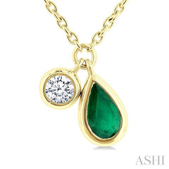 ASHI Pear Shape Bezel Set Gemstone & Diamond Pendant 99530PPTGNKEMYG-PR