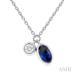 ASHI Oval Shape Bezel Set Gemstone & Diamond Pendant 99530PPTGNKSPWG-OV