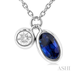 ASHI Oval Shape Bezel Set Gemstone & Diamond Pendant 99530PPTGNKSPWG-OV