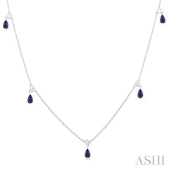 ASHI Pear Shape Gemstone & Diamond Station Necklace 99540PPTGNKSPWG-PR