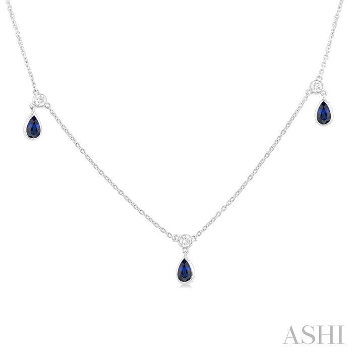 ASHI Pear Shape Gemstone & Diamond Station Necklace 99540PPTGNKSPWG-PR