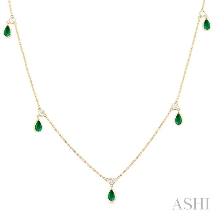 ASHI Pear Shape Gemstone & Diamond Station Necklace 9954QPPFGNKEMYG-PR