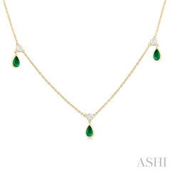 ASHI Pear Shape Gemstone & Diamond Station Necklace 9954QPPFGNKEMYG-PR