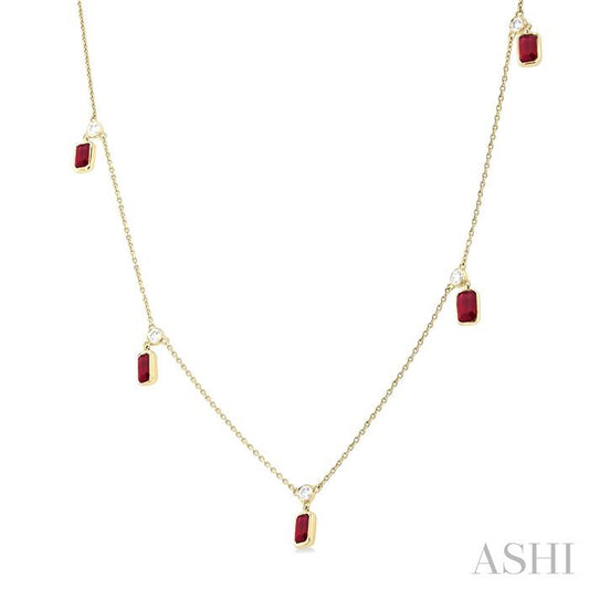 ASHI Emerald Shape Gemstone & Diamond Station Necklace 9954QPPFGNKRBYG-OC