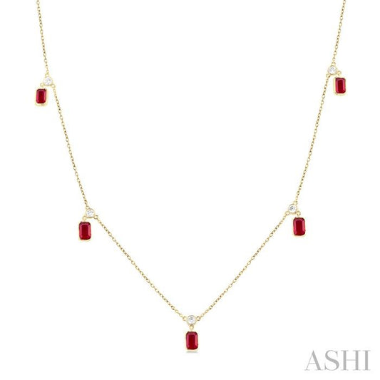 ASHI Emerald Shape Gemstone & Diamond Station Necklace 9954QPPFGNKRBYG-OC