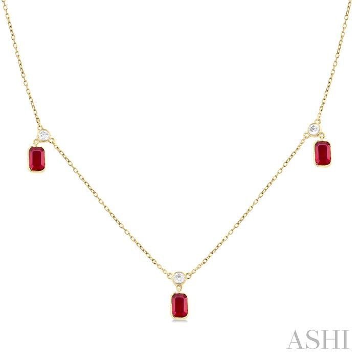 ASHI Emerald Shape Gemstone & Diamond Station Necklace 9954QPPFGNKRBYG-OC