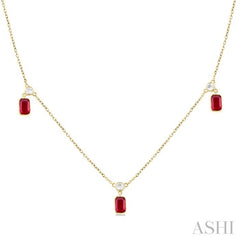 ASHI Emerald Shape Gemstone & Diamond Station Necklace 9954QPPFGNKRBYG-OC
