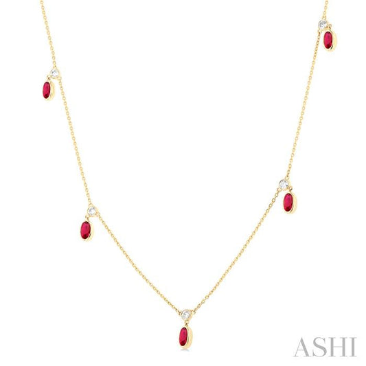 ASHI Oval Shape Gemstone & Diamond Station Necklace 9954QPPFGNKRBYG-OV