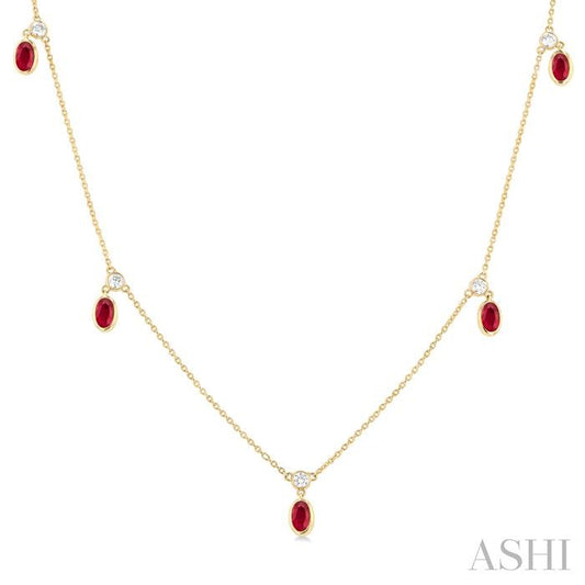 ASHI Oval Shape Gemstone & Diamond Station Necklace 9954QPPFGNKRBYG-OV