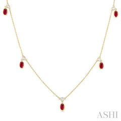 ASHI Oval Shape Gemstone & Diamond Station Necklace 9954QPPFGNKRBYG-OV