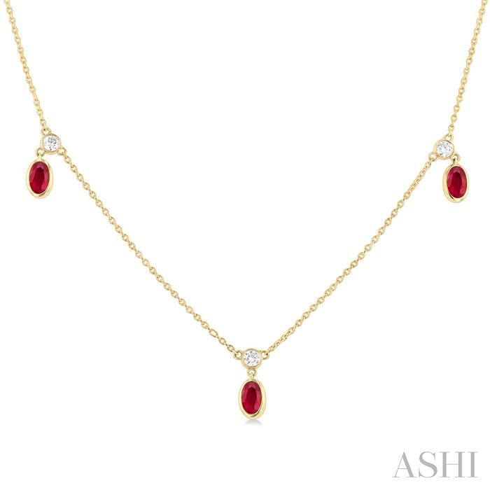 ASHI Oval Shape Gemstone & Diamond Station Necklace 9954QPPFGNKRBYG-OV