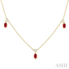 ASHI Oval Shape Gemstone & Diamond Station Necklace 9954QPPFGNKRBYG-OV