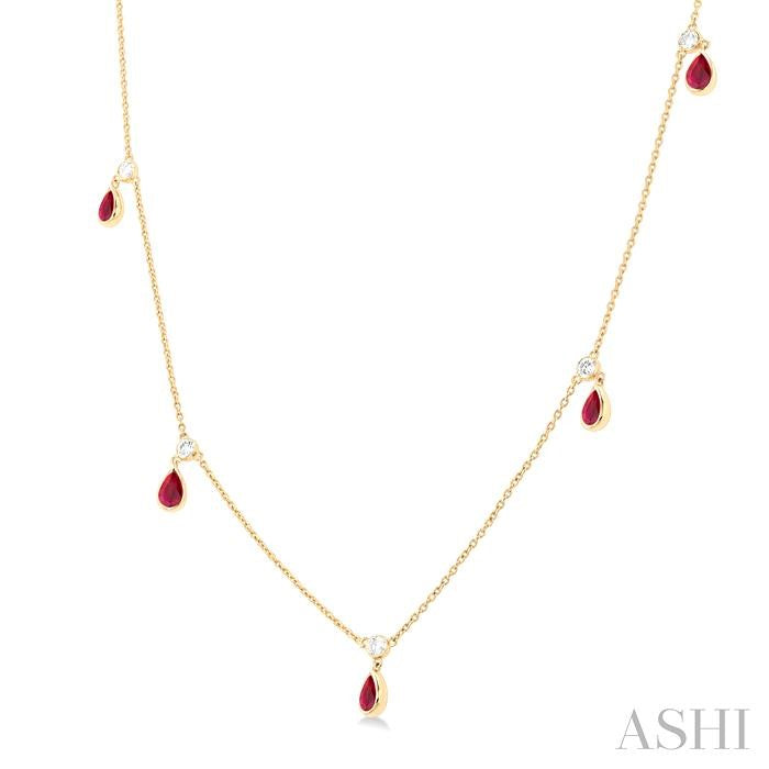 ASHI Pear Shape Gemstone & Diamond Station Necklace 9954QPPFGNKRBYG-PR
