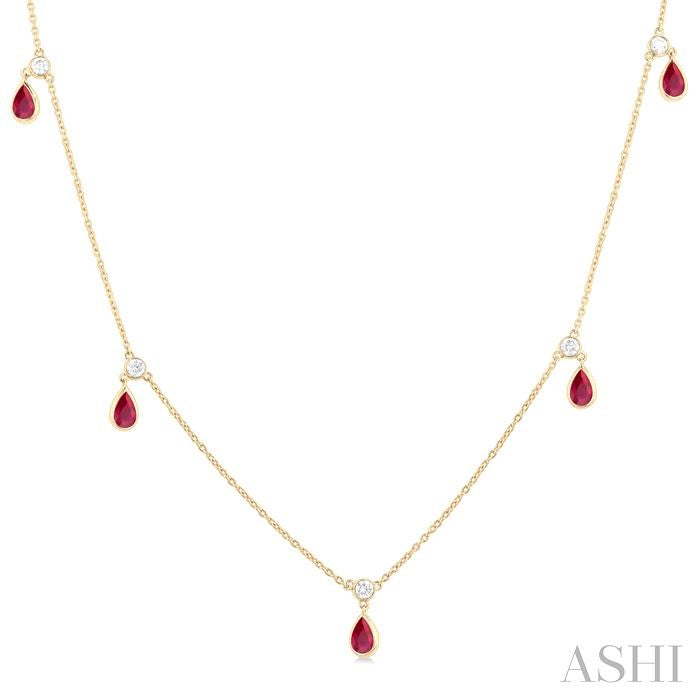 ASHI Pear Shape Gemstone & Diamond Station Necklace 9954QPPFGNKRBYG-PR