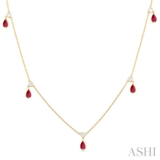 ASHI Pear Shape Gemstone & Diamond Station Necklace 9954QPPFGNKRBYG-PR
