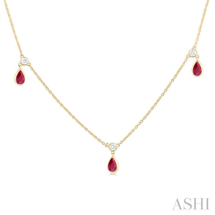 ASHI Pear Shape Gemstone & Diamond Station Necklace 9954QPPFGNKRBYG-PR