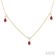 ASHI Pear Shape Gemstone & Diamond Station Necklace 9954QPPFGNKRBYG-PR