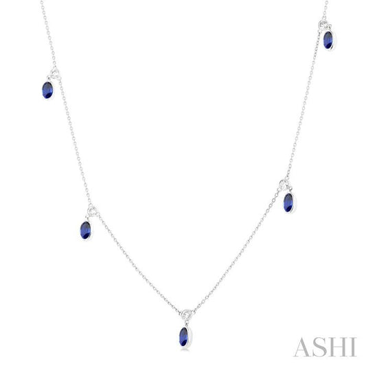 ASHI Oval Shape Gemstone & Diamond Station Necklace 9954QPPFGNKSPWG-OV