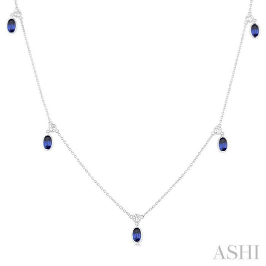 ASHI Oval Shape Gemstone & Diamond Station Necklace 9954QPPFGNKSPWG-OV