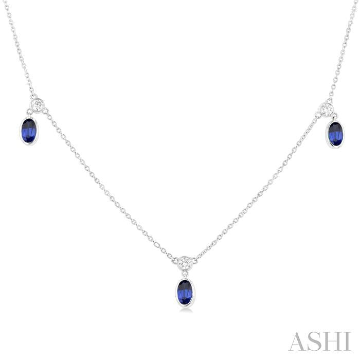 ASHI Oval Shape Gemstone & Diamond Station Necklace 9954QPPFGNKSPWG-OV