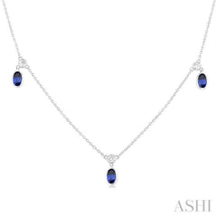 ASHI Oval Shape Gemstone & Diamond Station Necklace 9954QPPFGNKSPWG-OV