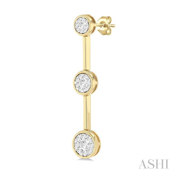 ASHI Round Shape 3 Stone Bar Link Lovebright Diamond Earrings 995V2PPFGERYW