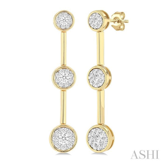 ASHI Round Shape 3 Stone Bar Link Lovebright Diamond Earrings 995V2PPFGERYW