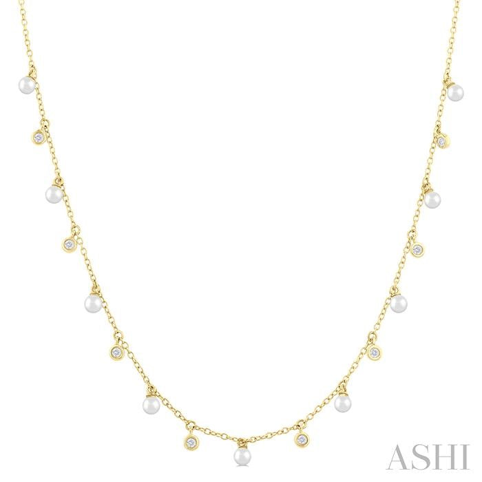 ASHI Pearl & Diamond Station Necklace 996E0PPFGNKWPYG