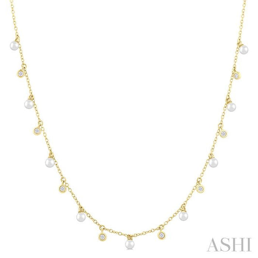 ASHI Pearl & Diamond Station Necklace 996E0PPFGNKWPYG