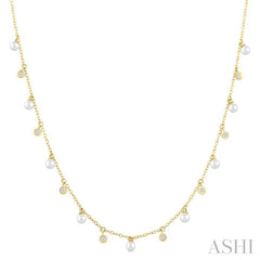 ASHI Pearl & Diamond Station Necklace 996E0PPFGNKWPYG