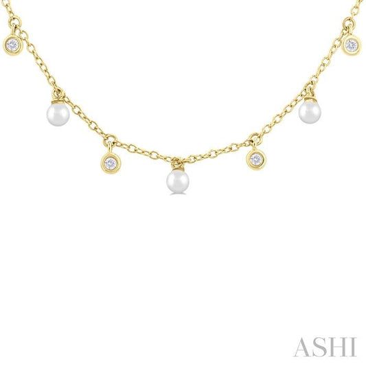 ASHI Pearl & Diamond Station Necklace 996E0PPFGNKWPYG