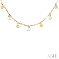 ASHI Pearl & Diamond Station Necklace 996E0PPFGNKWPYG